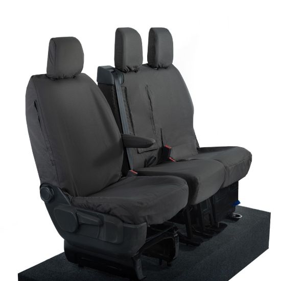 Picture of UK Custom Covers Toyota Proace Seat Covers Cotton-Backed PU (2016 Onwards) - Front Single/Double WITH Pull Down Tray Black | SC294B
