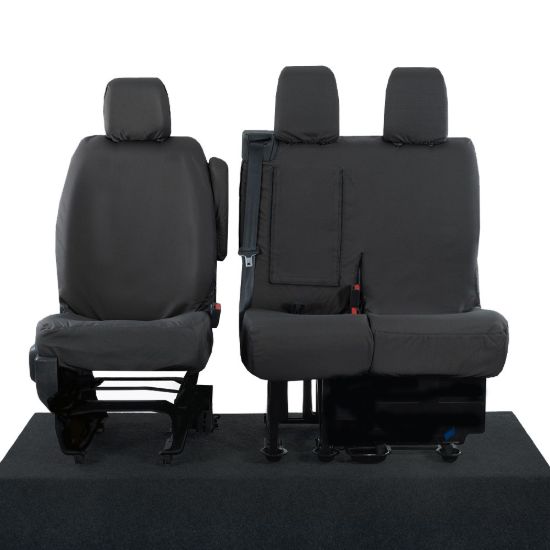 Picture of UK Custom Covers Toyota Proace Seat Covers Cotton-Backed PU (2016 Onwards) - Front Single/Double WITH Pull Down Tray Black | SC294B