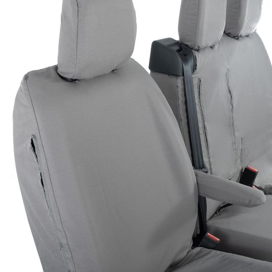 Picture of UK Custom Covers Vauxhall Vivaro Seat Covers Cotton-Backed PU (2019 Onwards) - Front Single/Double Split Passenger Base WITH Pull Down Tray - Grey | SC294G