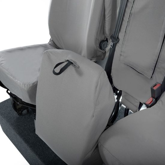 Picture of UK Custom Covers Vauxhall Vivaro Seat Covers Cotton-Backed PU (2019 Onwards) - Front Single/Double Split Passenger Base WITH Pull Down Tray - Grey | SC294G