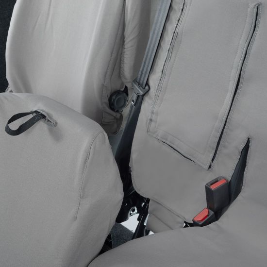 Picture of UK Custom Covers Vauxhall Vivaro Seat Covers Cotton-Backed PU (2019 Onwards) - Front Single/Double Split Passenger Base WITH Pull Down Tray - Grey | SC294G