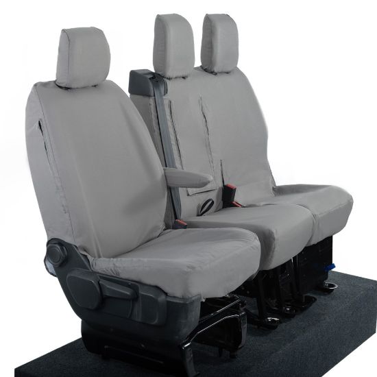 Picture of UK Custom Covers Vauxhall Vivaro Seat Covers Cotton-Backed PU (2019 Onwards) - Front Single/Double Split Passenger Base WITH Pull Down Tray - Grey | SC294G