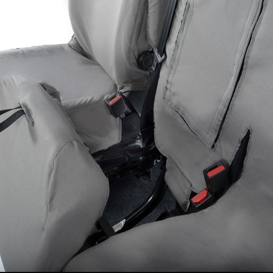 Picture of UK Custom Covers Vauxhall Vivaro Seat Covers Cotton-Backed PU (2019 Onwards) - Front Single/Double Split Passenger Base WITH Pull Down Tray - Grey | SC294G
