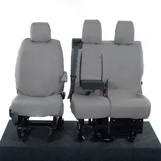 Picture of UK Custom Covers Vauxhall Vivaro Seat Covers Cotton-Backed PU (2019 Onwards) - Front Single/Double Split Passenger Base WITH Pull Down Tray - Grey | SC294G