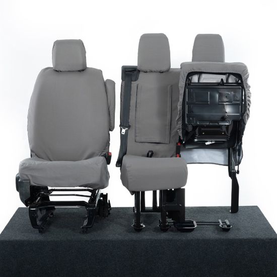 Picture of UK Custom Covers Vauxhall Vivaro Seat Covers Cotton-Backed PU (2019 Onwards) - Front Single/Double Split Passenger Base WITH Pull Down Tray - Grey | SC294G