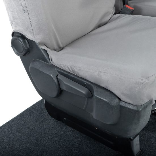 Picture of UK Custom Covers Vauxhall Vivaro Seat Covers Cotton-Backed PU (2019 Onwards) - Front Single/Double Split Passenger Base WITH Pull Down Tray - Grey | SC294G