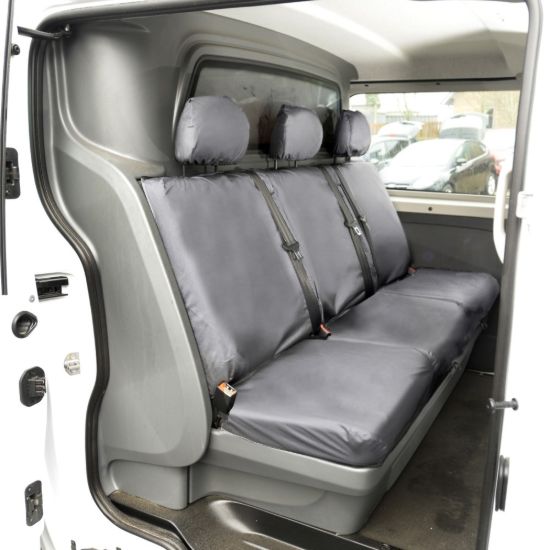 Picture of UK Custom Covers Vauxhall Vivaro Seat Covers Cotton-Backed PU (2019 Onwards) - Front & Rear Single/Double Split Passenger Base WITH Pull Down Tray - Grey | SC294G-422G