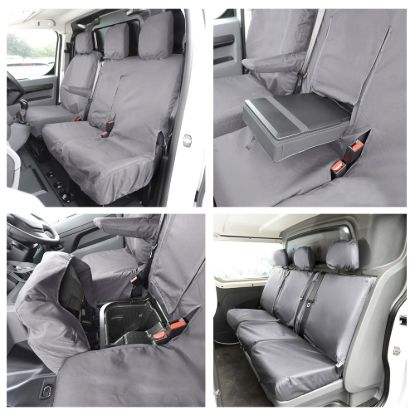 UK Custom Covers Citroen Dispatch Cotton-Backed Front & Rear Seat Covers (2016 Onwards) Grey - Front Single/Double WITH Pull Down Tray