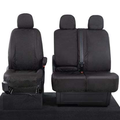 UK Custom Covers MAN TGE Front Seat Covers Cotton-Backed (2017 Onwards) Black - With Folding Middle Seat