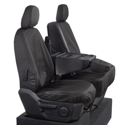 Picture of UK Custom Covers MAN TGE Front Seat Covers Cotton-Backed (2017 Onwards) Black - With Folding Middle Seat | SC308B