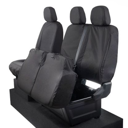 Picture of UK Custom Covers MAN TGE Front Seat Covers Cotton-Backed (2017 Onwards) Black - With Folding Middle Seat | SC308B