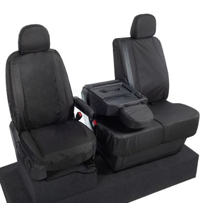 Picture of UK Custom Covers MAN TGE Front Seat Covers Cotton-Backed (2017 Onwards) Black - With Folding Middle Seat | SC308B