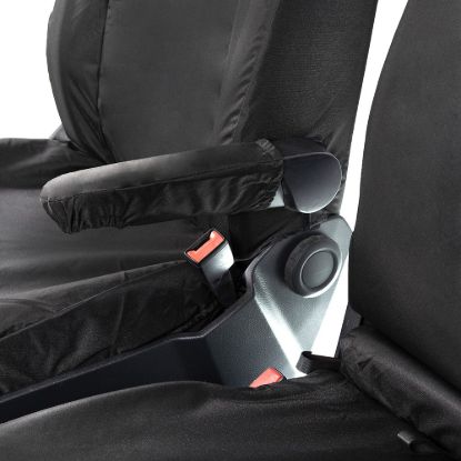 Picture of UK Custom Covers MAN TGE Front Seat Covers Cotton-Backed (2017 Onwards) Black - With Folding Middle Seat | SC308B