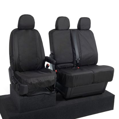 Picture of UK Custom Covers MAN TGE Front Seat Covers Cotton-Backed (2017 Onwards) Black - With Folding Middle Seat | SC308B