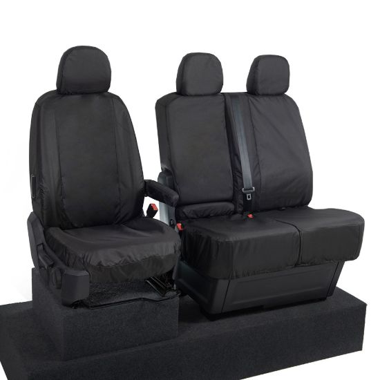 Picture of UK Custom Covers MAN TGE Front Seat Covers Cotton-Backed (2017 Onwards) Black - With Folding Middle Seat | SC308B