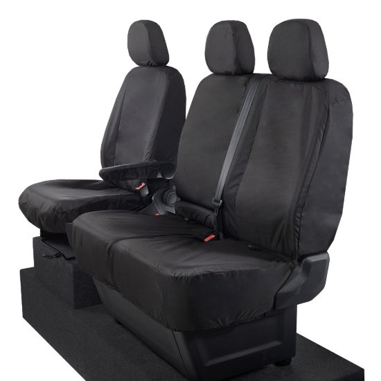 Picture of UK Custom Covers MAN TGE Front Seat Covers Cotton-Backed (2017 Onwards) Black - With Folding Middle Seat | SC308B