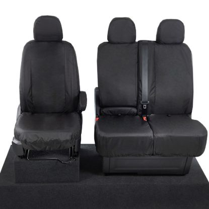 Picture of UK Custom Covers MAN TGE Front Seat Covers Cotton-Backed (2017 Onwards) Black - With Folding Middle Seat | SC308B