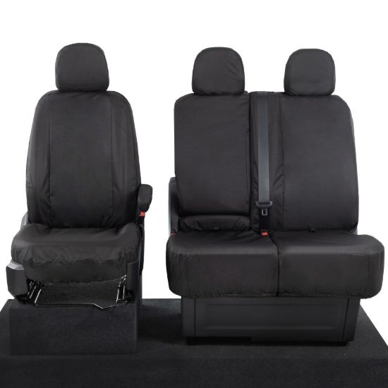 UK Custom Covers VW Crafter Cotton-Backed Front Seat Covers (2017 Onwards) Black - Single/Double With Folding Middle Seat
