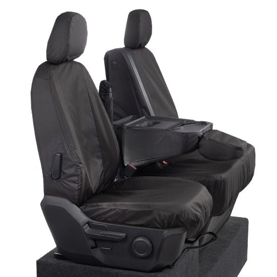 Picture of UK Custom Covers VW Crafter Cotton-Backed Front Seat Covers (2017 Onwards) Black - Single/Double With Folding Middle Seat | SC308B