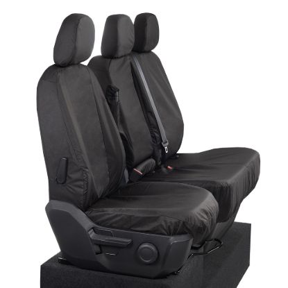 Picture of UK Custom Covers VW Crafter Cotton-Backed Front Seat Covers (2017 Onwards) Black - Single/Double With Folding Middle Seat | SC308B