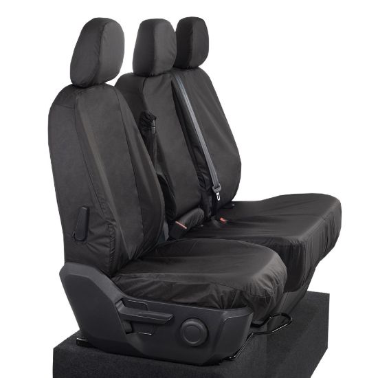 Picture of UK Custom Covers VW Crafter Cotton-Backed Front Seat Covers (2017 Onwards) Black - Single/Double With Folding Middle Seat | SC308B