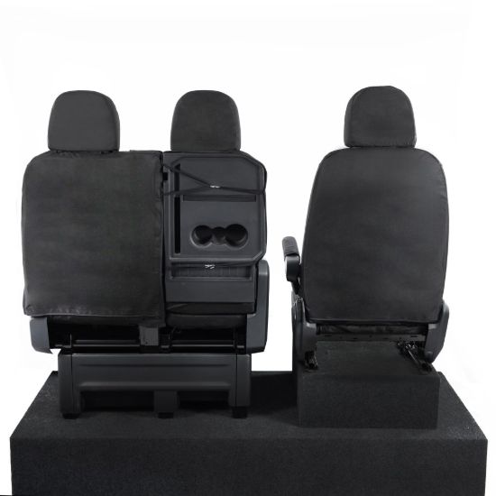 Picture of UK Custom Covers VW Crafter Cotton-Backed Front Seat Covers (2017 Onwards) Black - Single/Double With Folding Middle Seat | SC308B