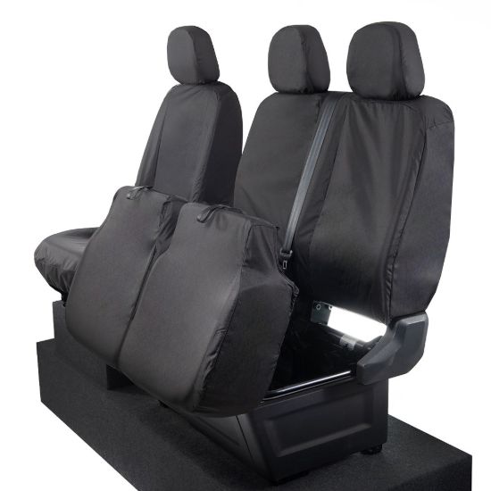 Picture of UK Custom Covers VW Crafter Cotton-Backed Front Seat Covers (2017 Onwards) Black - Single/Double With Folding Middle Seat | SC308B