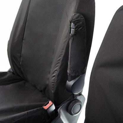 Picture of UK Custom Covers VW Crafter Cotton-Backed Front Seat Covers (2017 Onwards) Black - Single/Double With Folding Middle Seat | SC308B