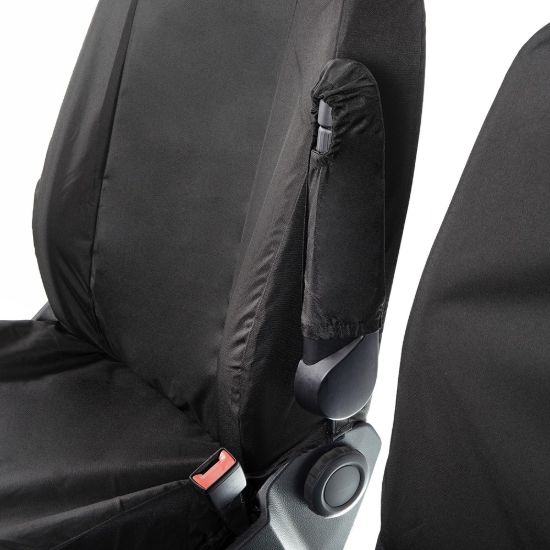 Picture of UK Custom Covers VW Crafter Cotton-Backed Front Seat Covers (2017 Onwards) Black - Single/Double With Folding Middle Seat | SC308B