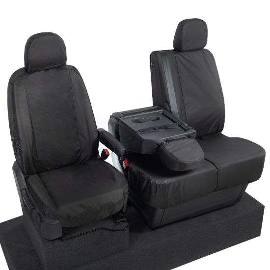 Picture of UK Custom Covers VW Crafter Cotton-Backed Front Seat Covers (2017 Onwards) Black - Single/Double With Folding Middle Seat | SC308B