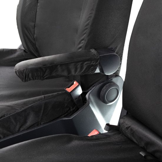 Picture of UK Custom Covers VW Crafter Cotton-Backed Front Seat Covers (2017 Onwards) Black - Single/Double With Folding Middle Seat | SC308B