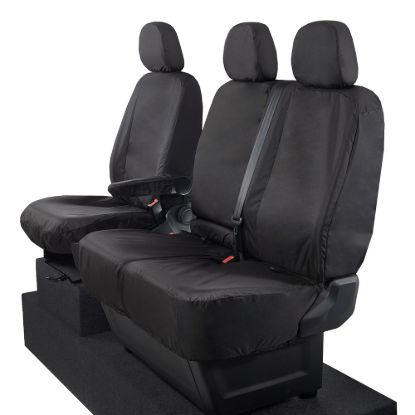 Picture of UK Custom Covers VW Crafter Cotton-Backed Front Seat Covers (2017 Onwards) Black - Single/Double With Folding Middle Seat | SC308B
