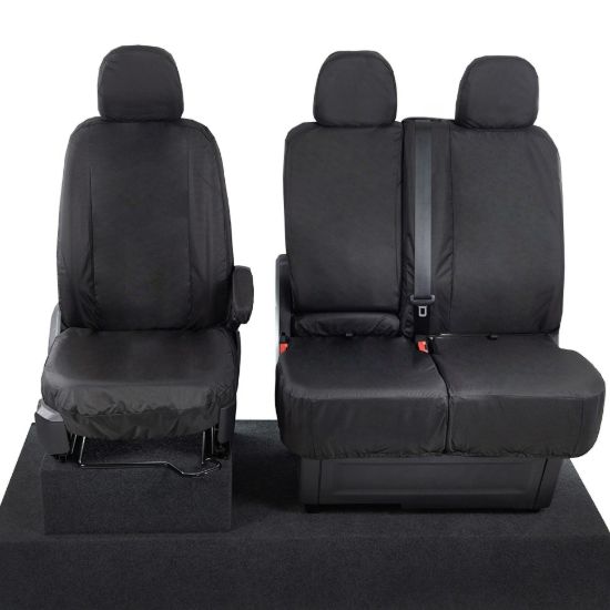 Picture of UK Custom Covers VW Crafter Cotton-Backed Front Seat Covers (2017 Onwards) Black - Single/Double With Folding Middle Seat | SC308B
