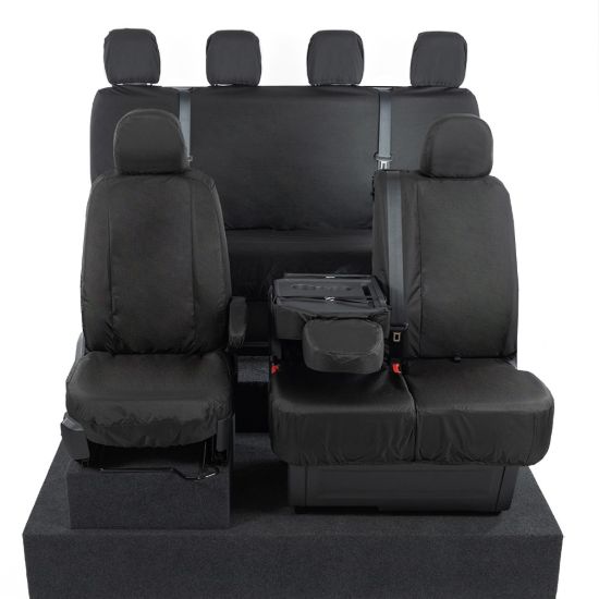 Picture of UK Custom Covers MAN TGE Front & Rear Seat Covers Cotton-Backed (2017 Onwards) Black - With Front Folding Middle Seat | SC308B-416B
