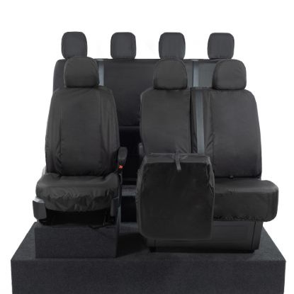 Picture of UK Custom Covers MAN TGE Front & Rear Seat Covers Cotton-Backed (2017 Onwards) Black - With Front Folding Middle Seat | SC308B-416B