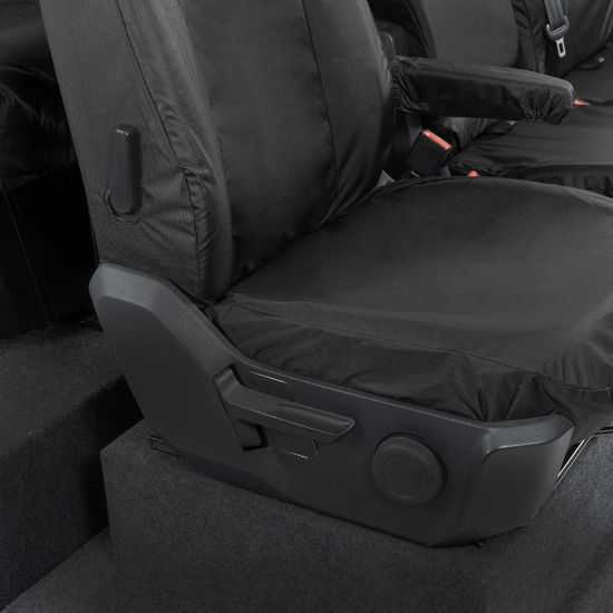 Picture of UK Custom Covers MAN TGE Front & Rear Seat Covers Cotton-Backed (2017 Onwards) Black - With Front Folding Middle Seat | SC308B-416B
