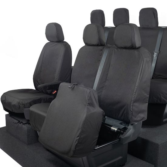 Picture of UK Custom Covers MAN TGE Front & Rear Seat Covers Cotton-Backed (2017 Onwards) Black - With Front Folding Middle Seat | SC308B-416B