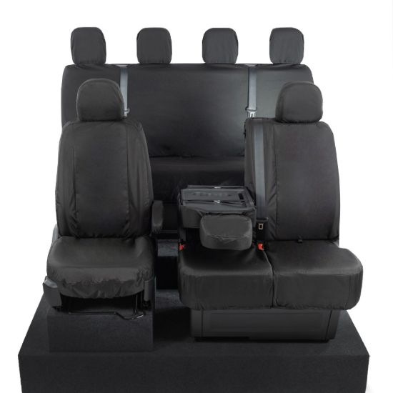 Picture of UK Custom Covers MAN TGE Front & Rear Seat Covers Cotton-Backed (2017 Onwards) Black - With Front Folding Middle Seat | SC308B-416B