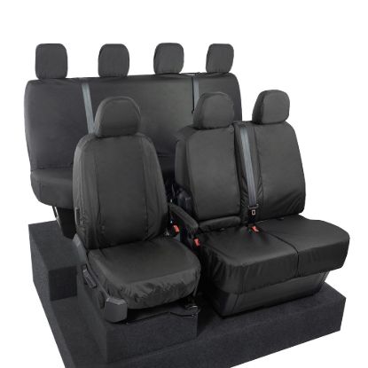 UK Custom Covers VW Crafter Cotton-Backed Front & Rear Seat Covers (2017 Onwards) Black - Front Single/Double With Folding Middle Seat