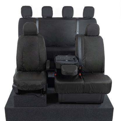 Picture of UK Custom Covers VW Crafter Cotton-Backed Front & Rear Seat Covers (2017 Onwards) Black - Front Single/Double With Folding Middle Seat | SC308B-416B