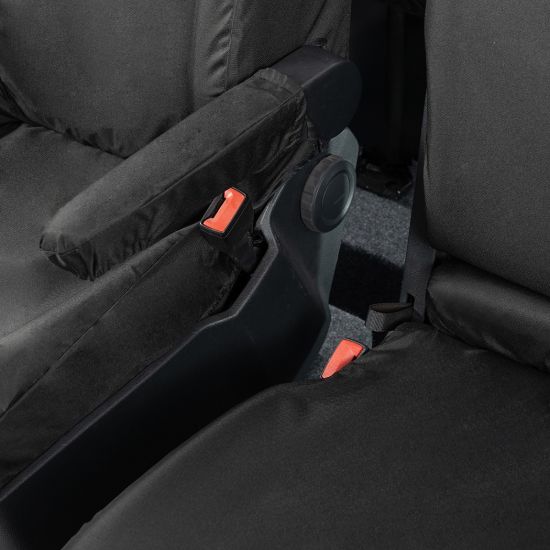 Picture of UK Custom Covers VW Crafter Cotton-Backed Front & Rear Seat Covers (2017 Onwards) Black - Front Single/Double With Folding Middle Seat | SC308B-416B