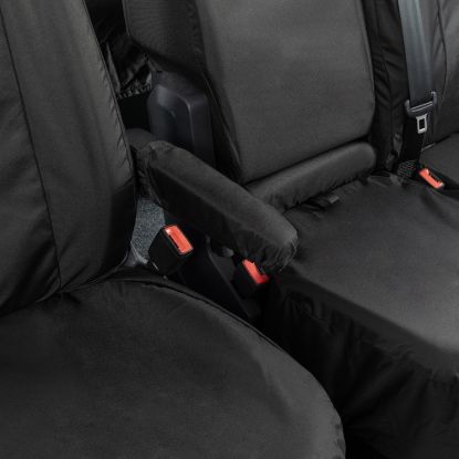 Picture of UK Custom Covers VW Crafter Cotton-Backed Front & Rear Seat Covers (2017 Onwards) Black - Front Single/Double With Folding Middle Seat | SC308B-416B