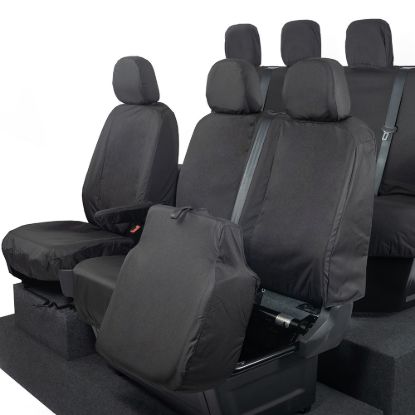 Picture of UK Custom Covers VW Crafter Cotton-Backed Front & Rear Seat Covers (2017 Onwards) Black - Front Single/Double With Folding Middle Seat | SC308B-416B