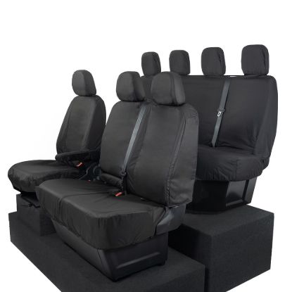 Picture of UK Custom Covers VW Crafter Cotton-Backed Front & Rear Seat Covers (2017 Onwards) Black - Front Single/Double With Folding Middle Seat | SC308B-416B