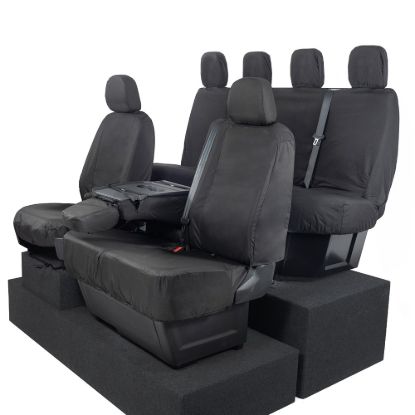 Picture of UK Custom Covers VW Crafter Cotton-Backed Front & Rear Seat Covers (2017 Onwards) Black - Front Single/Double With Folding Middle Seat | SC308B-416B