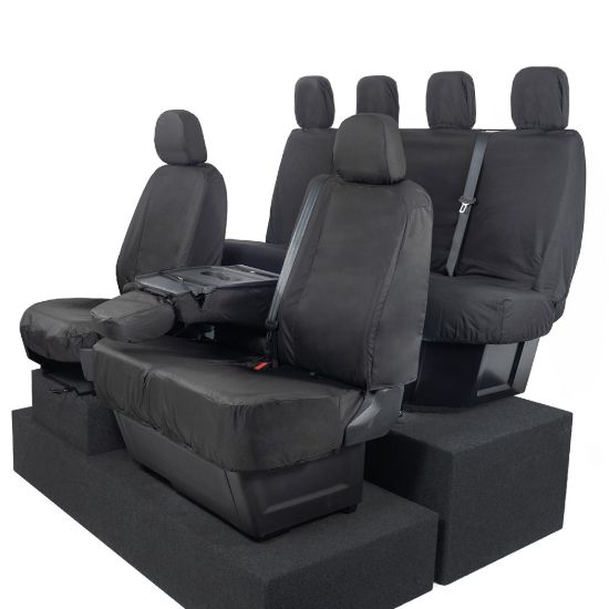 Picture of UK Custom Covers VW Crafter Cotton-Backed Front & Rear Seat Covers (2017 Onwards) Black - Front Single/Double With Folding Middle Seat | SC308B-416B