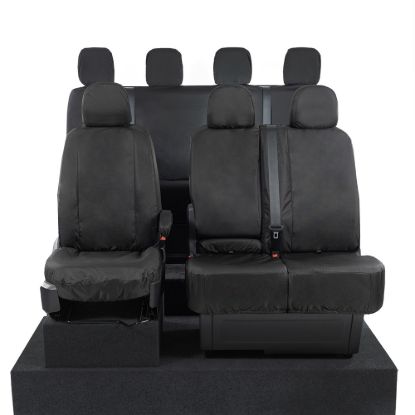 Picture of UK Custom Covers VW Crafter Cotton-Backed Front & Rear Seat Covers (2017 Onwards) Black - Front Single/Double With Folding Middle Seat | SC308B-416B