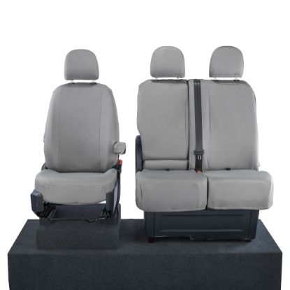 UK Custom Covers MAN TGE Front Seat Covers Cotton-Backed (2017 Onwards) Grey - With Folding Middle Seat