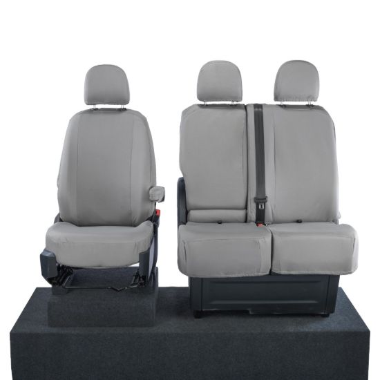 UK Custom Covers MAN TGE Front Seat Covers Cotton-Backed (2017 Onwards) Grey - With Folding Middle Seat