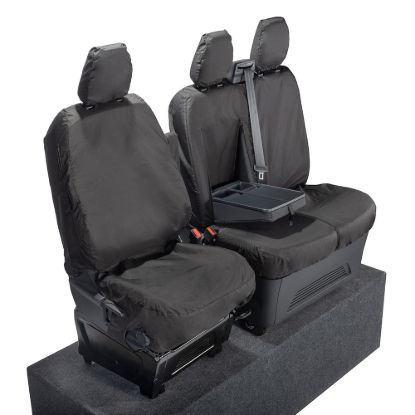 Picture of UK Custom Covers Ford Transit Custom Seat Covers Cotton-Backed PU (2023+) - Front (single/Double WITH pull Down Tray / Black | SC334B